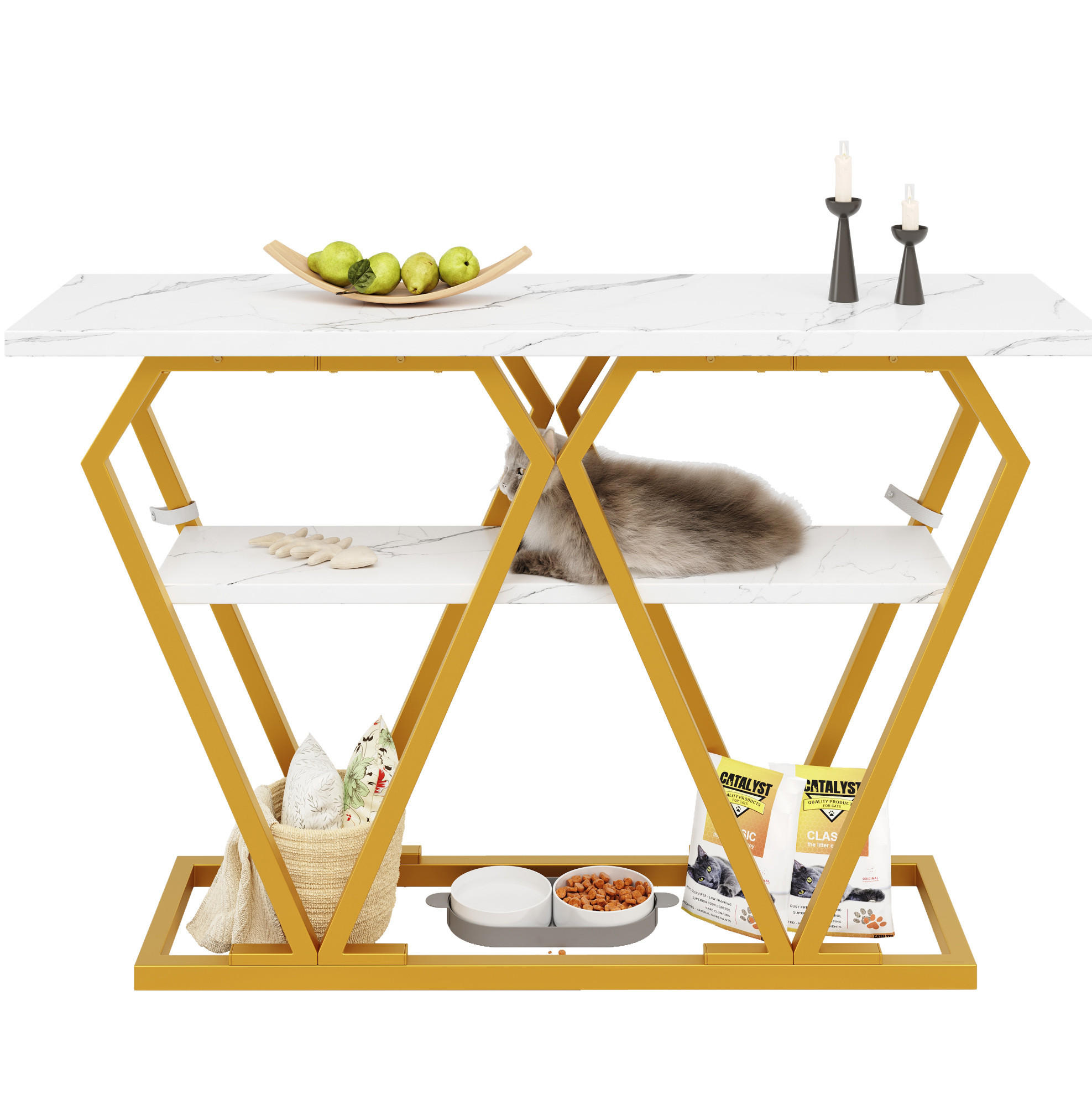 KONSOLENTISCH 120/29,5/80 cm Weiß in Marmoroptik mit Ablage MDF Metall - Weiß, Holzwerkstoff (120/29.5/80cm) - OKWISH