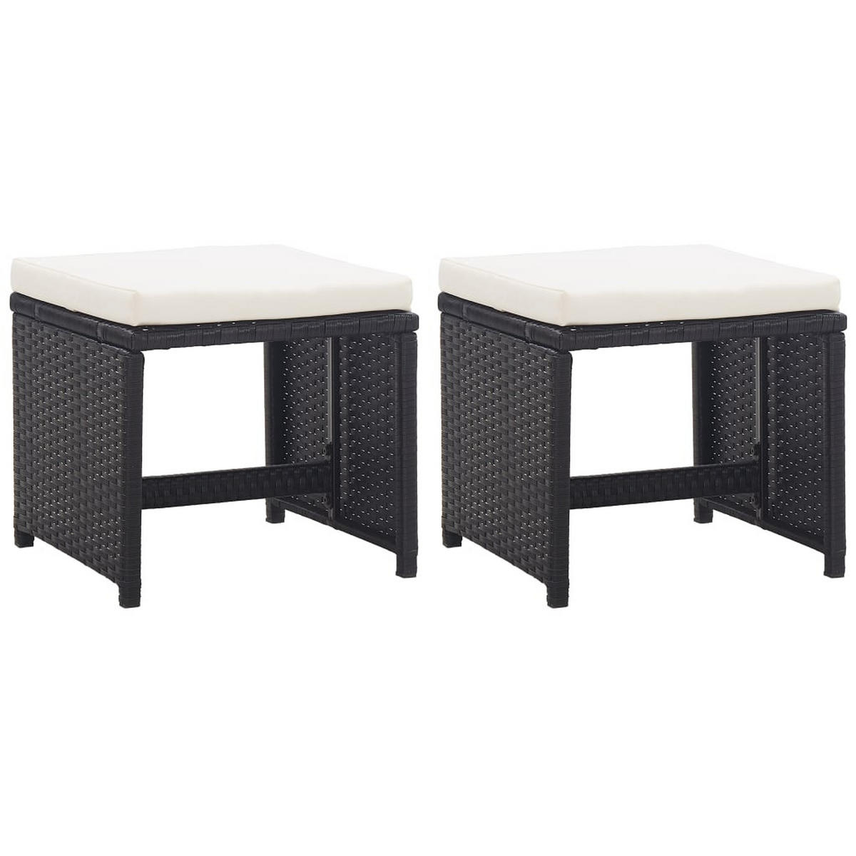 GARTENHOCKER 2er set Mit Sitzkissen Poly Rattan Schwarz - Schwarz, Kunststoff (41/35/41cm) - vidaXL