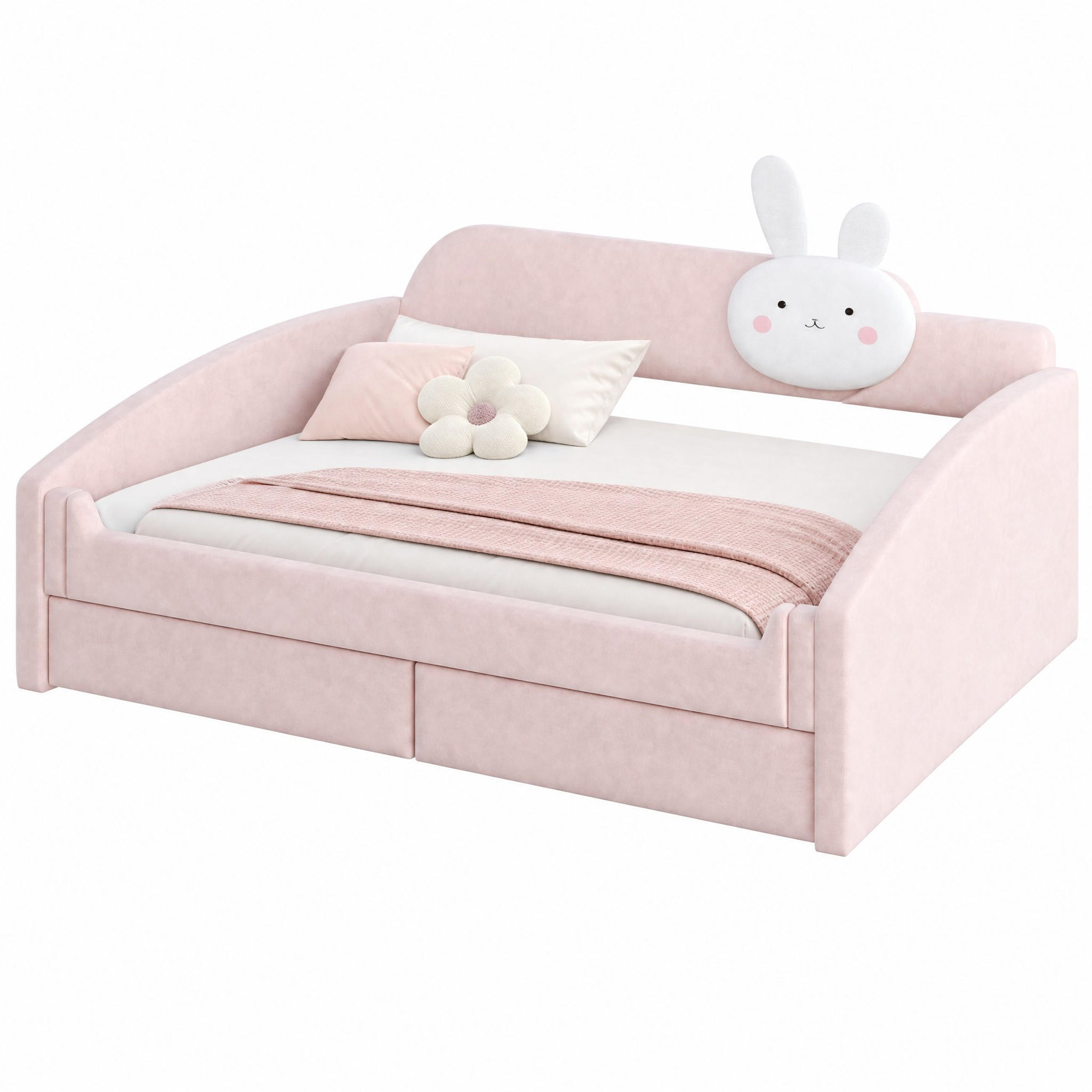POLSTERBETT Kinder 90x200 cm mit Schubladen LED Samt Pink - Pink, Holz (90/200cm) - Meubliv