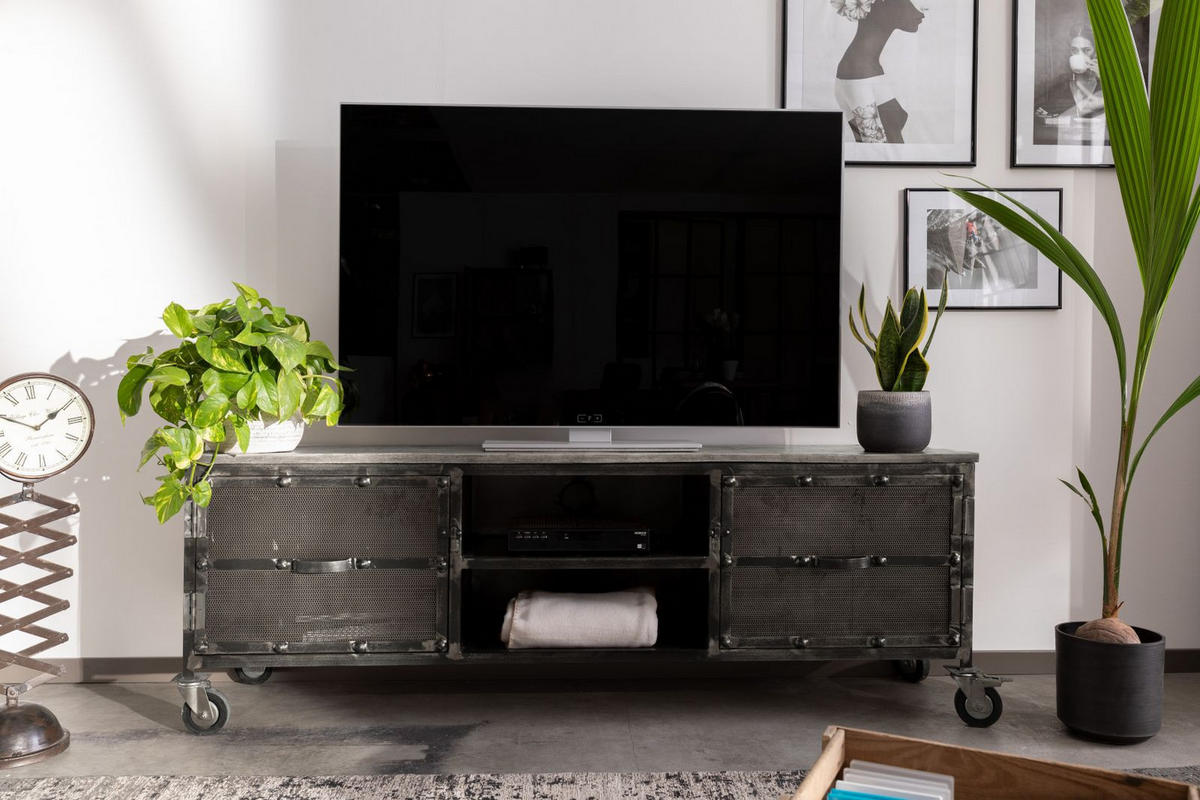 TV-BOARD Mango 170x40x60 grau lackiert HEAVY INDUSTRY #133 - Grau, Holz (170/60/40cm) - Massivmoebel24