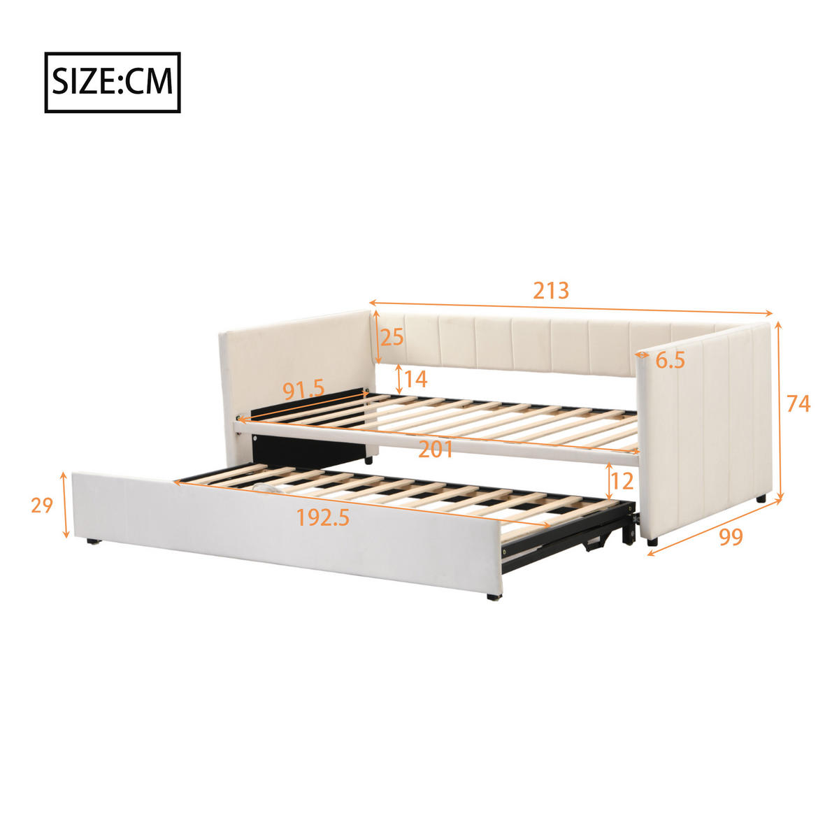 AUSZIEHBETT 90/180/200 cm DE-01586, in Beige - Beige, Holzwerkstoff (90/200cm) - ComfortXL