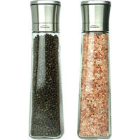 SALZ & PFEFFERMÜHLEN-SET – Trudeau – 2er Pack, Nachfüllbare Salz- & Pfeffermühle, Küchenmühle für Salz, Pfeffer & Gewürze - Transparent, Glas/Metall (23/7/6cm)