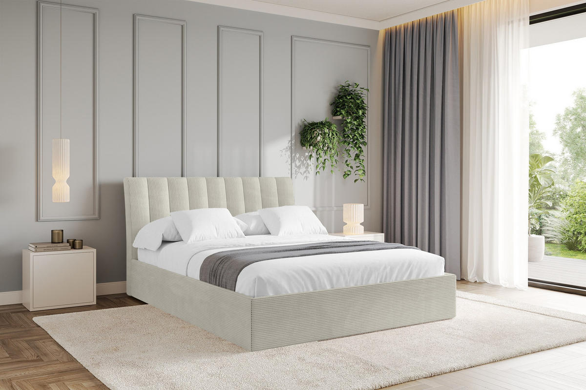 POLSTERBETT mit Bettkasten und Lattenrost, Boxbett ohne Matratze - ILAN 180x200 Creme - Creme, Holzwerkstoff/Textil (180/200cm) - ALTDECOR