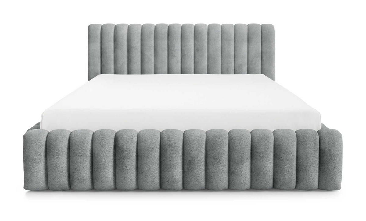 DOPPELBETT Bouclé 140x200 Livia mit Mettalllattenrost, Bettkasten, Hellgrau - Hellgrau, Holz/Textil (140/200cm) - Emporius