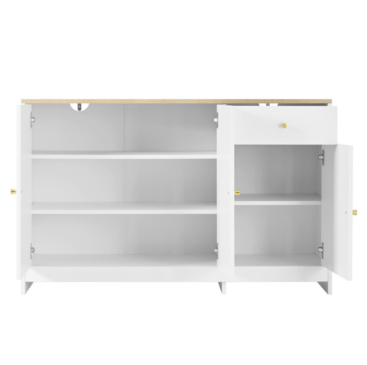 SIDEBOARD aus MDF und Spanplatte 120x40x75 cm Weiß/Natur mit 3 Türen, Schublade und verstellbaren Einlegeböden - Weiß, Holzwerkstoff (120/75/40cm) - Modfu