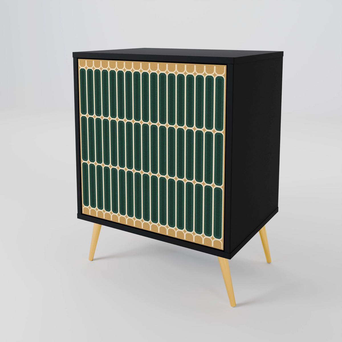 SIDEBOARD ILUSION GATE, Schwarz, 57,5x42x70,5 cm, Schwarze Metall-Sternfüße - Multicolor/Schwarz, Holzwerkstoff/Metall (57.5/70.5/42cm) - SpaceRebels