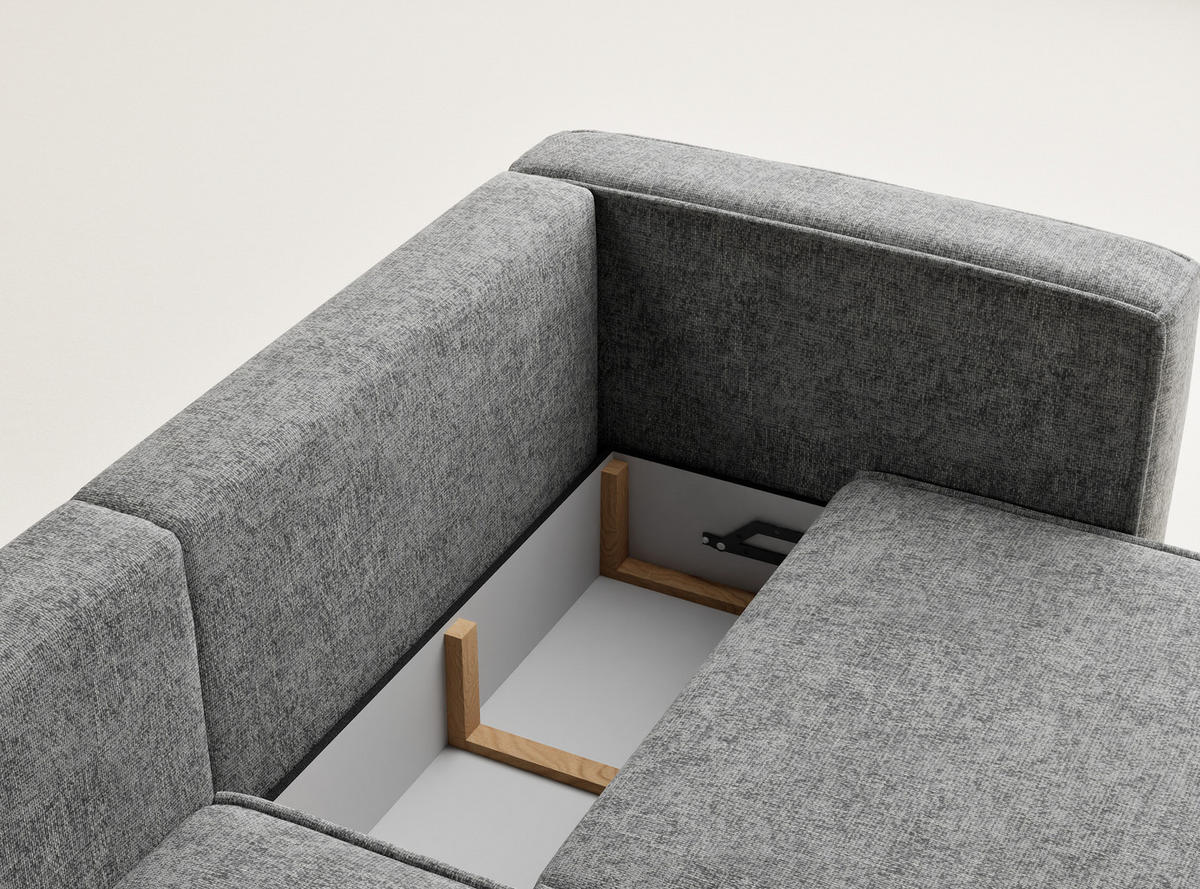 ECKSOFA MIT SCHLAFFUNKTION Velto Grau Chenille-Stoff - Schwarz/Grau, Holz/Holzwerkstoff (152/250cm) - Maison de Reve