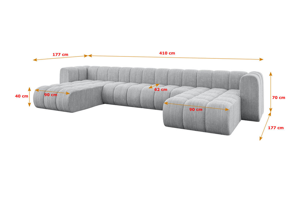WOHNLANDSCHAFT modulares Sofa Joren-U2 - 410x177x70 cm Grau - Grau, Holzwerkstoff/Textil (410/70/177cm) - ALTDECOR