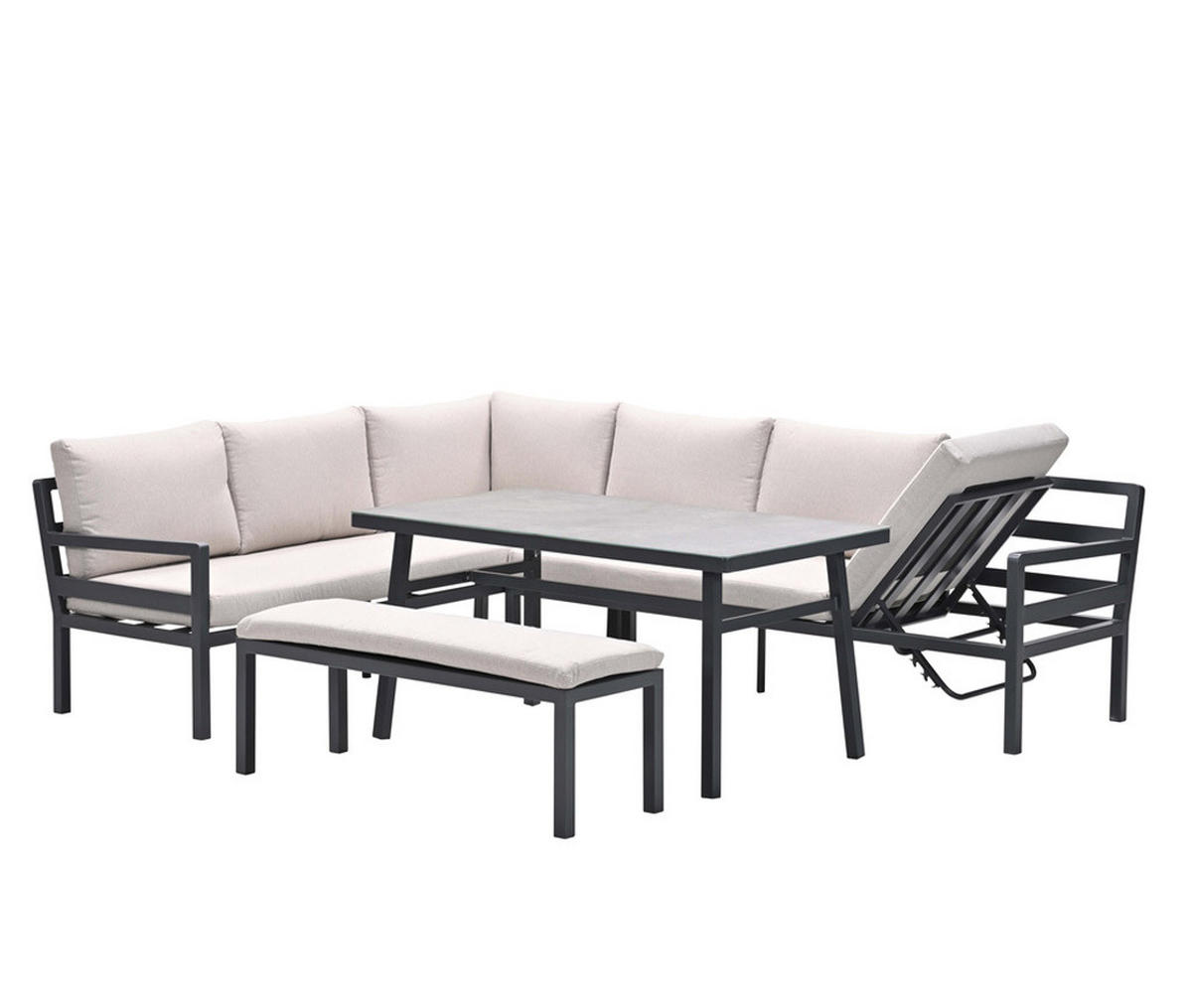 GARTENLOUNGESET Corsica 4-tlg., Premium Dining Ecklounge Set, Gartenmöbelset - Anthrazit, Metall - GARDEN IMPRESSIONS