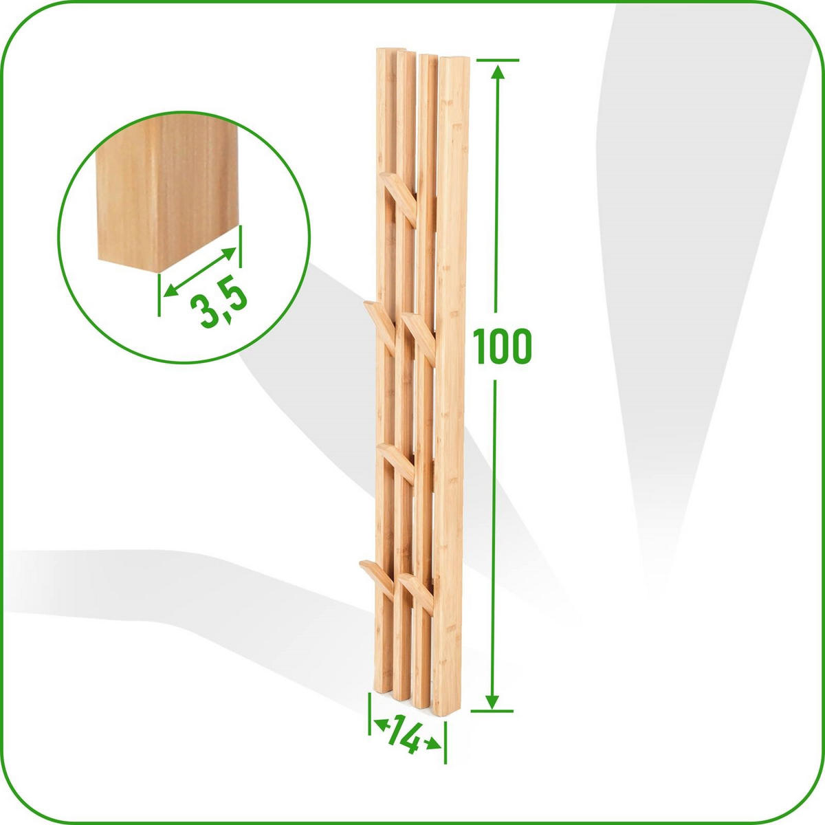WANDGARDEROBE Bambus Naturfarben 6 Haken 100×14×3,5 cm - Naturfarben, Holzwerkstoff (14/100/3.5cm) - Begryf