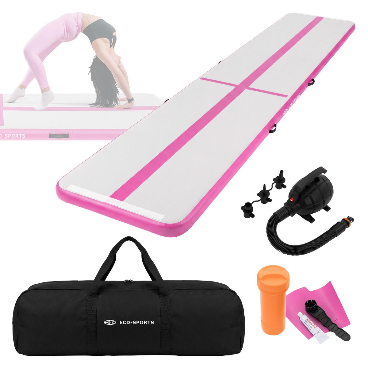 NAFUKOVACÍ gymnastická podložka Airtrack 500x100x10 cm růžová - růžová, plast (100/500cm) - ECD-Germany