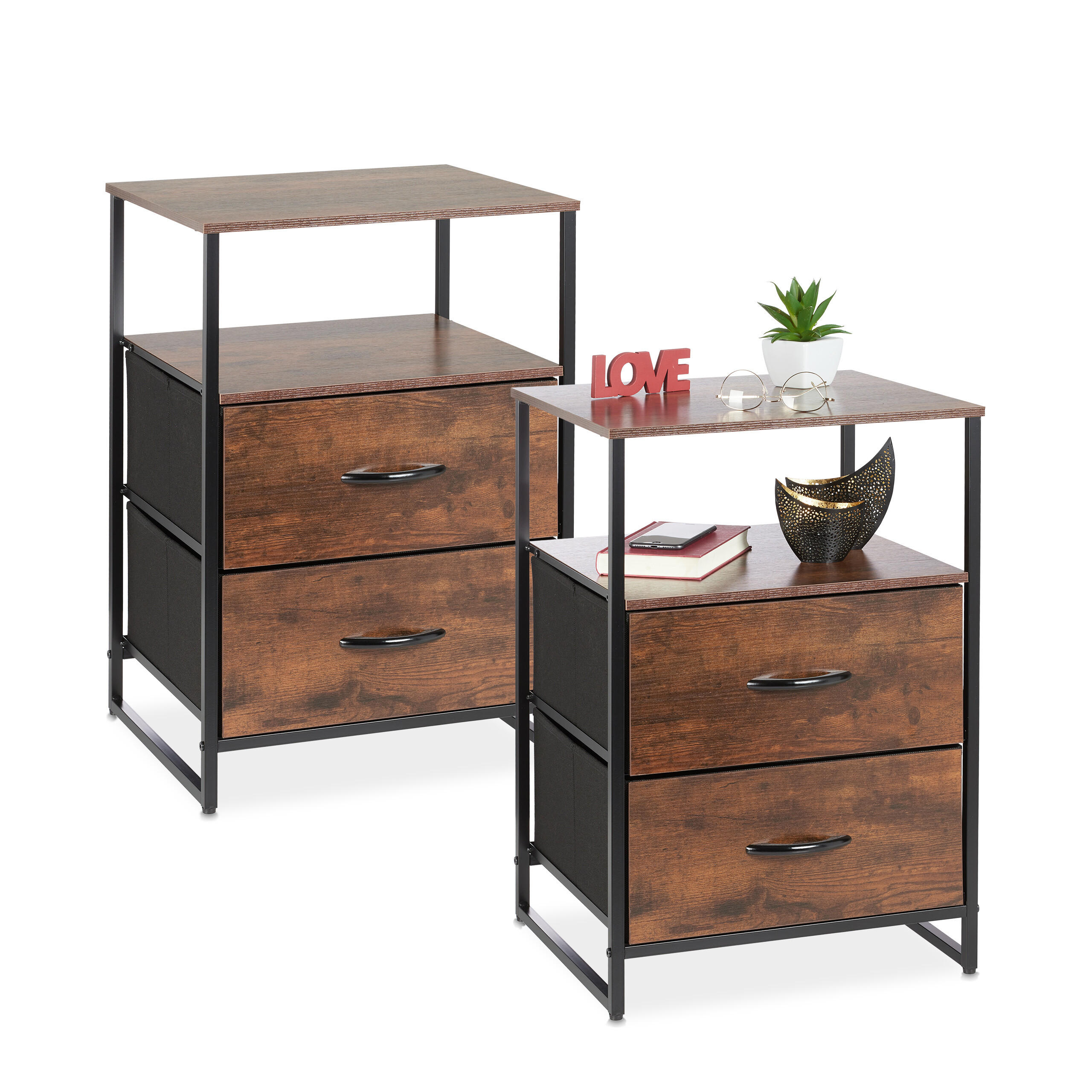 NACHTTISCH 2er Set - Dunkelbraun, Holz/Holzwerkstoff (45/70/42.5cm) - Relaxdays