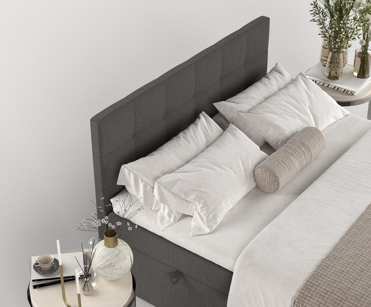 BOXBETT Tari Anthracite 180/200 cm mit Matratze und Topper - Anthrazit/Schwarz, Holz/Holzwerkstoff (180/200cm) - Maison de Reve