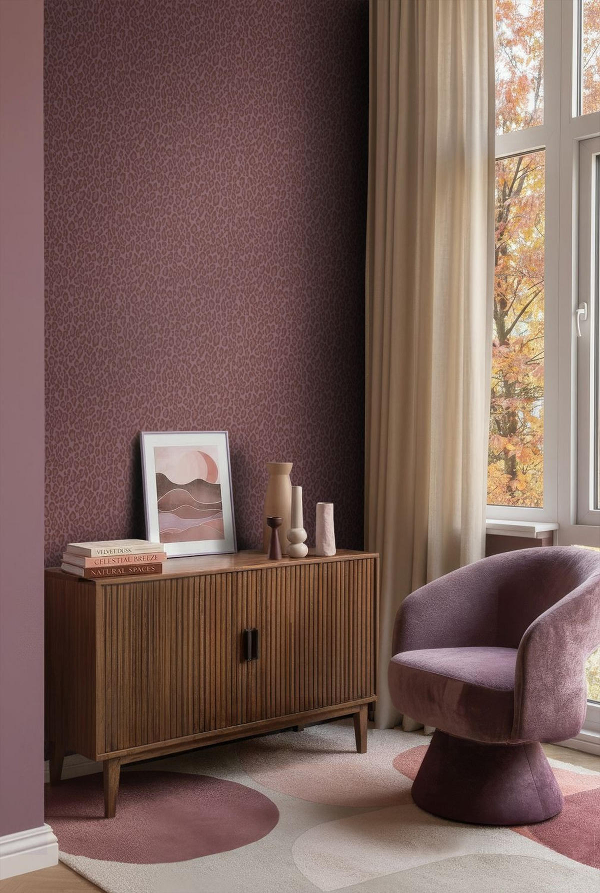 TAPETE Leopardenmuster 50 x 900 cm - Lila, Papier (50/900cm) - ESTAhome