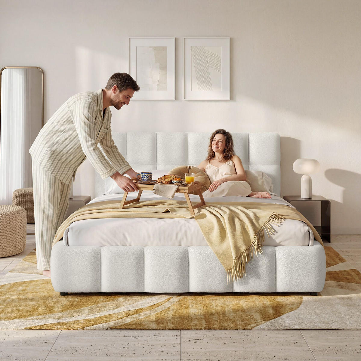POLSTERBETT Shirley, Belastbarkeit 250 kg, Teddy creme - Creme, Holz (180/200cm) - tectake