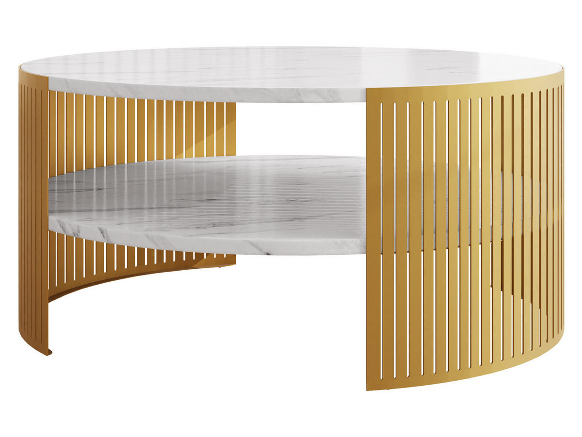 COUCHTISCH Fikoli Gold - Weiß Hochglanz/Goldfarben, Holzwerkstoff/Metall (75/75/40cm) - MIRJAN24