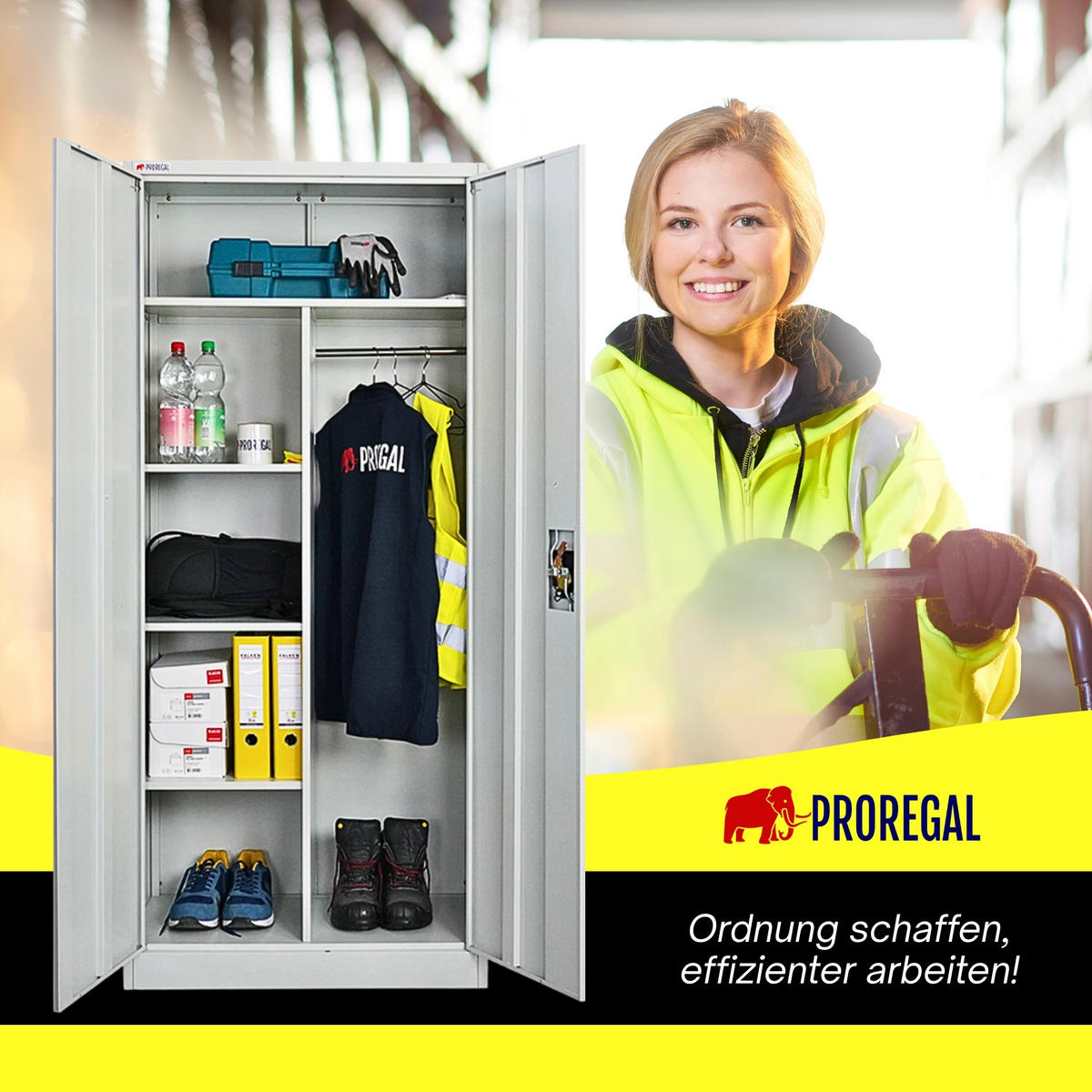 FLÜGELTÜRENSCHRANK Elephant 2er-Set komplett montiert 180x80x40cm 6 Fächern & Kleiderstange Lichtgrau - Hellgrau, Metall (160/180/40cm) - PROREGAL