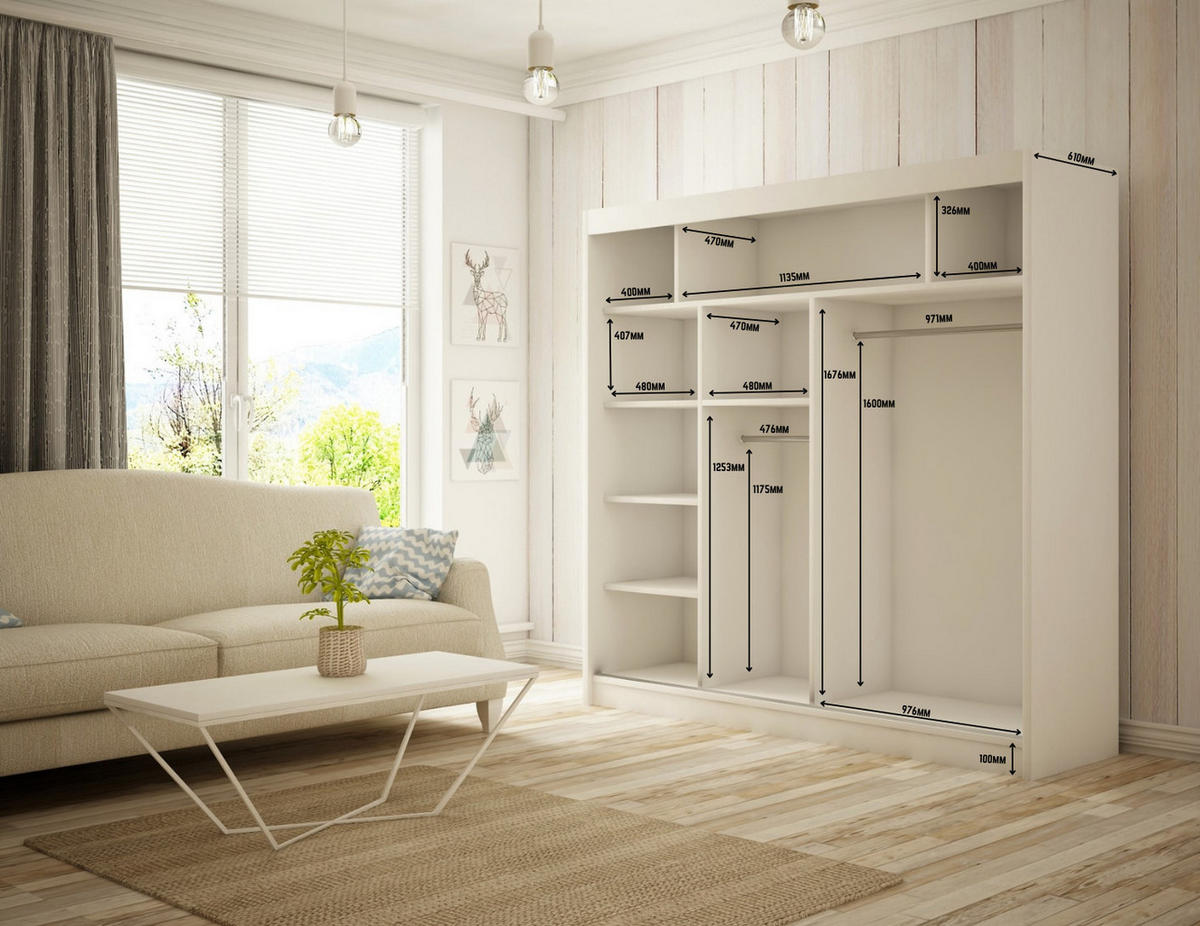 KLEIDERSCHRANK SOLTI mit LED - 200 cm - Weiß|Schwarz - Schwarz/Weiß, Holzwerkstoff (200/215/61cm) - ALTDECOR
