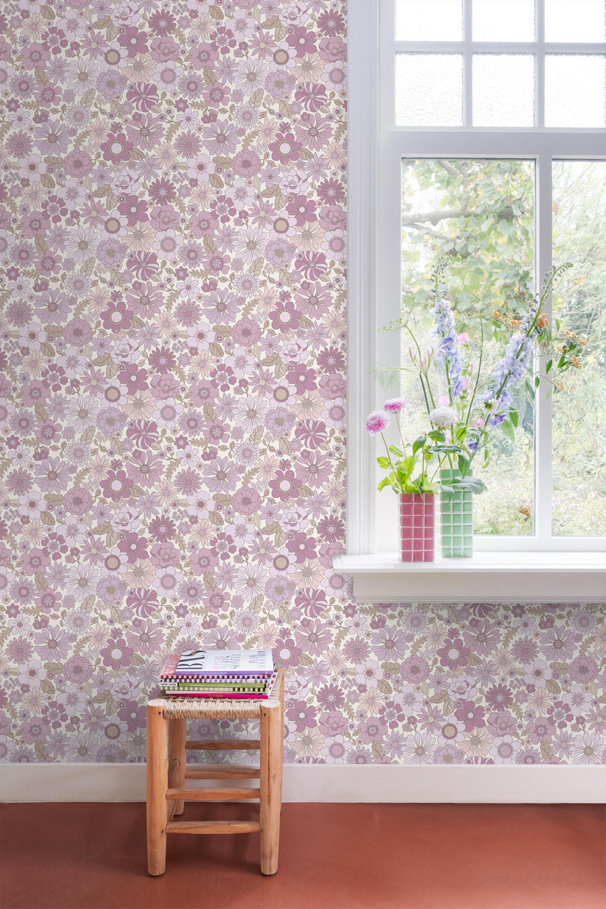 TAPETE Retro Blumen 50 x 900 cm - Lila, Papier (50/900cm) - ESTAhome