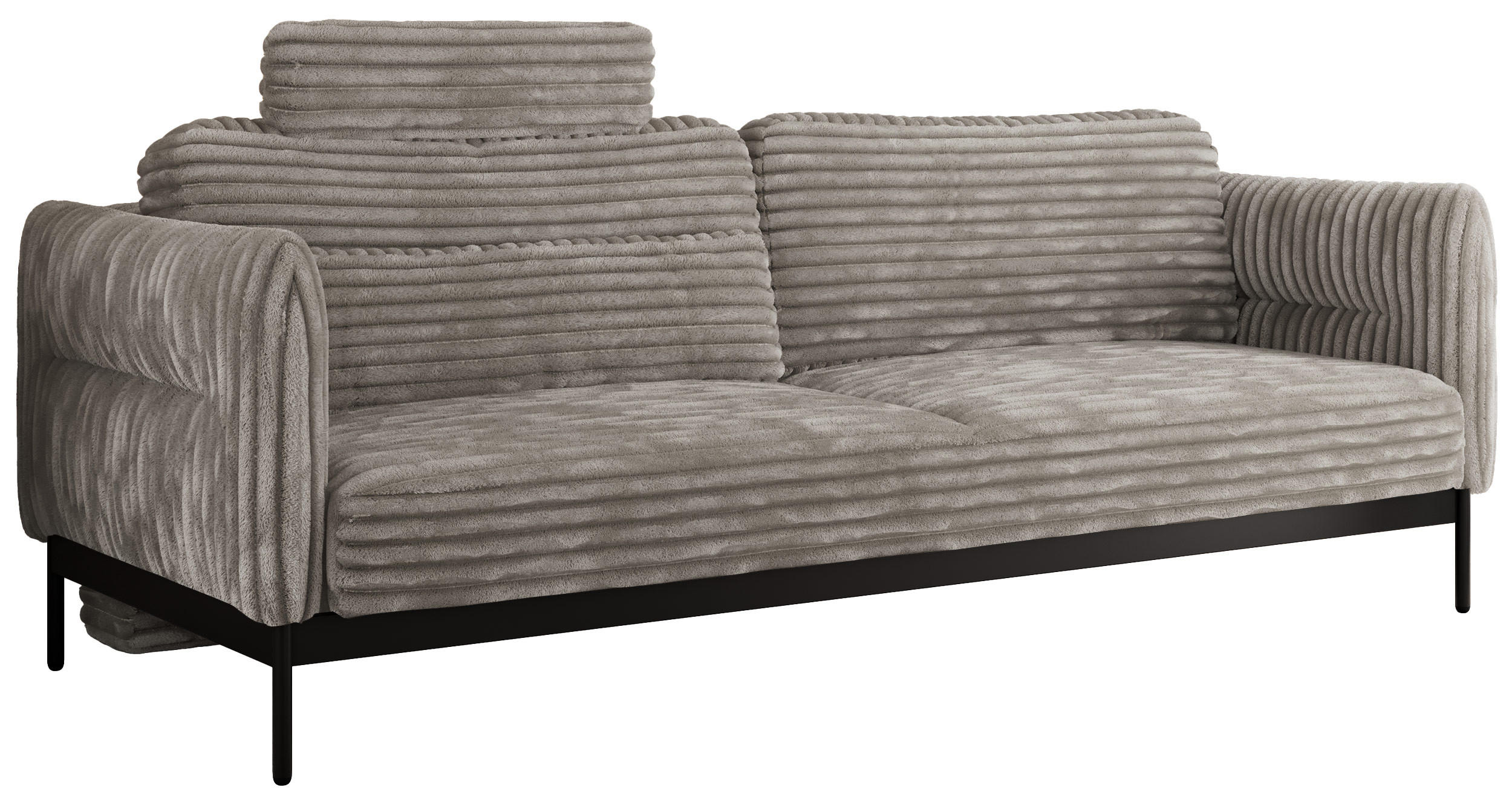SOFA SALENTO Hellbraun Cord - Hellbraun/Schwarz, Textil/Metall (221/82/101cm) - MKS