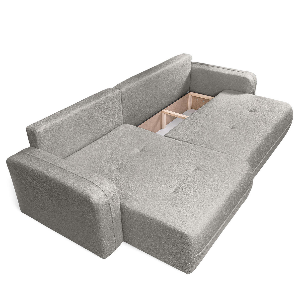 ECKSOFA mit Schlaffunktion - 272 cm - Hellgrau/Schwarz, Kunststoff/Textil (272/145cm) - home24