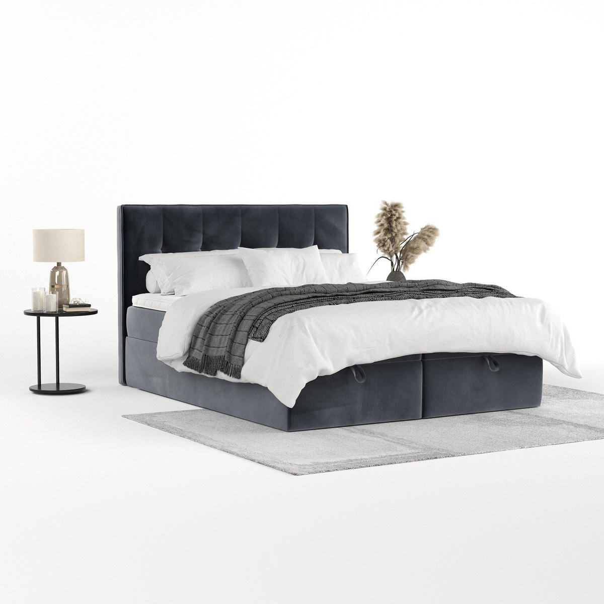 BOXBETT Tivra 140/200 cm Dunkelgrau im Kronos Stoff - Dunkelgrau/Schwarz, Holz/Holzwerkstoff (140/200cm) - AltaBeds