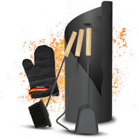 KAMINBESTECK modern IGOR 5-tlg. mit Holzgriff Schürhaken Besen Ascheschaufel Anthrazit - Anthrazit, Metall (20/50/20cm) - DELUKE