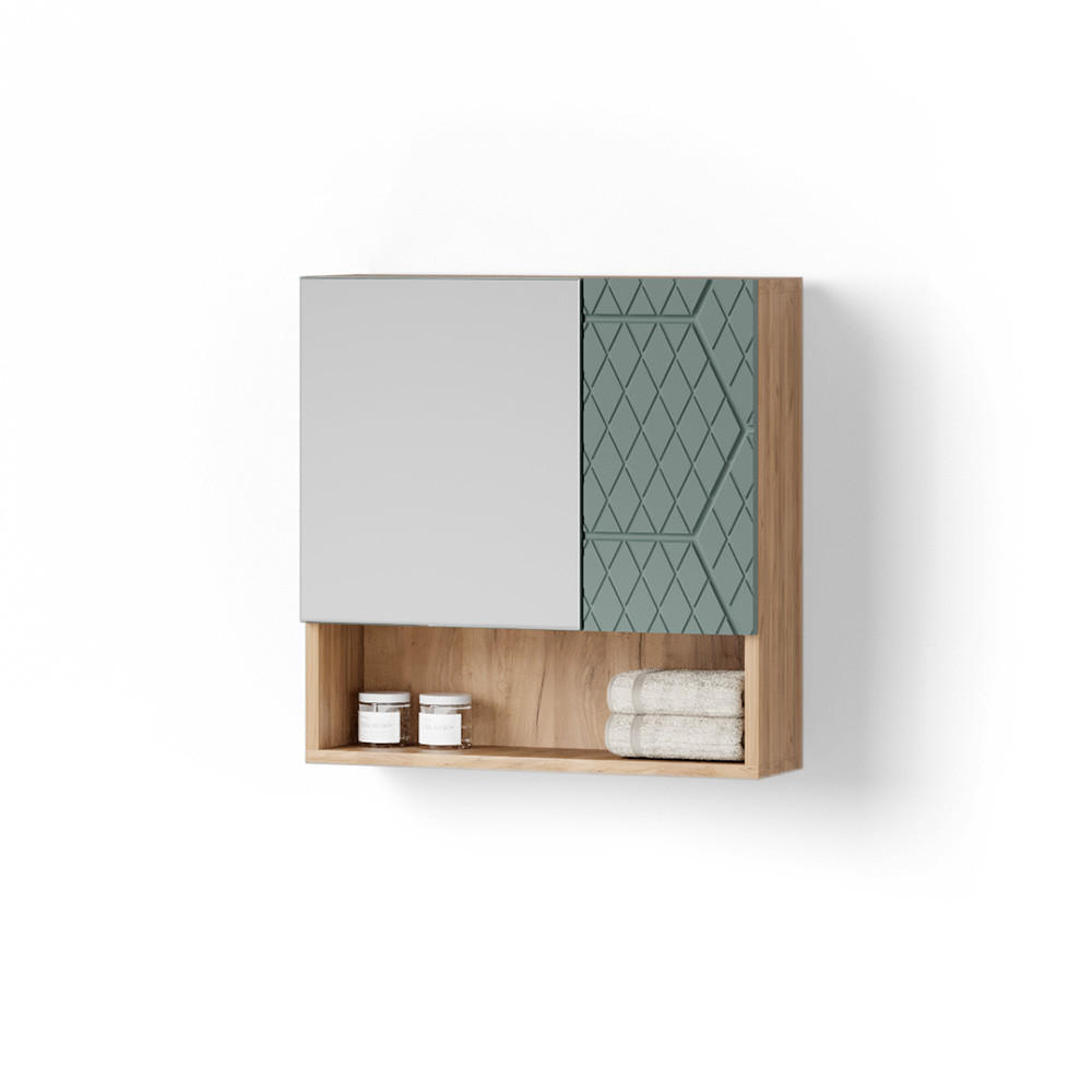 BADSPIEGELSCHRANK Ronco Grün/Goldkraft Eiche 54 x 55 cm - Honigeiche/Grün, Holzwerkstoff (54/55/17cm) - Livinity®