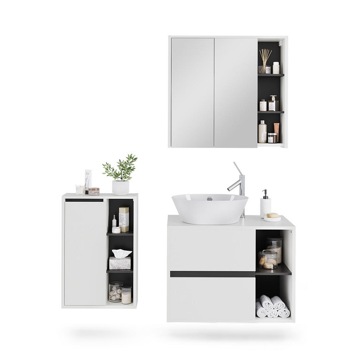 SADA KOUPELNOVÉHO NÁBYTKU Viola Bílá/šedá - bílá/šedá, kompozitní dřevo (80/60/46cm) - Vicco