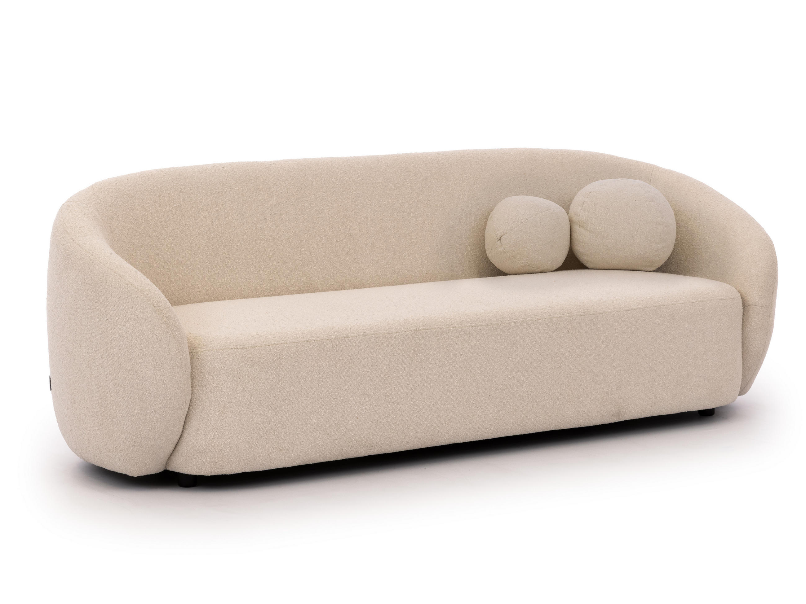 3-SITZER-SOFA Roundi Cremeweiß Bouclé - Creme/Schwarz, Holz/Kunststoff (208/76/80cm) - S-Style Möbel