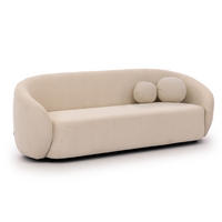 3-SITZER-SOFA Roundi Cremeweiß Bouclé - Creme/Schwarz, Holz/Kunststoff (208/76/80cm) - S-Style Möbel