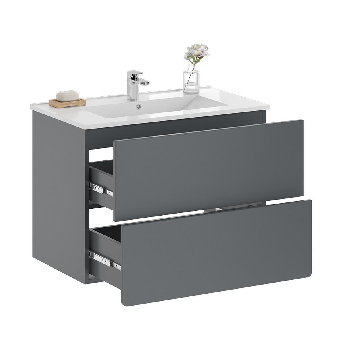 WASCHTISCHKOMBI Izan, Grau, 2 Teile - Grau, Holzwerkstoff (80/59.3/46cm) - Vicco