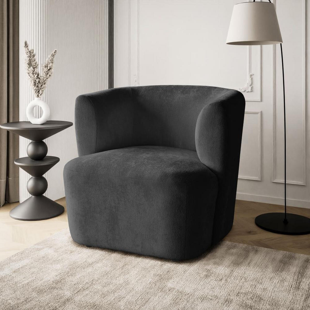 SESSEL Nori schwarz velour - Schwarz, Kunststoff/Textil (75/68/72cm) - Beautysofa