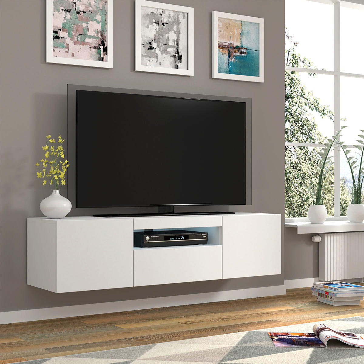 TV STOLÍK Aurus Biela - biela, kompozitné drevo (150/36/37cm) - Petits-meubles