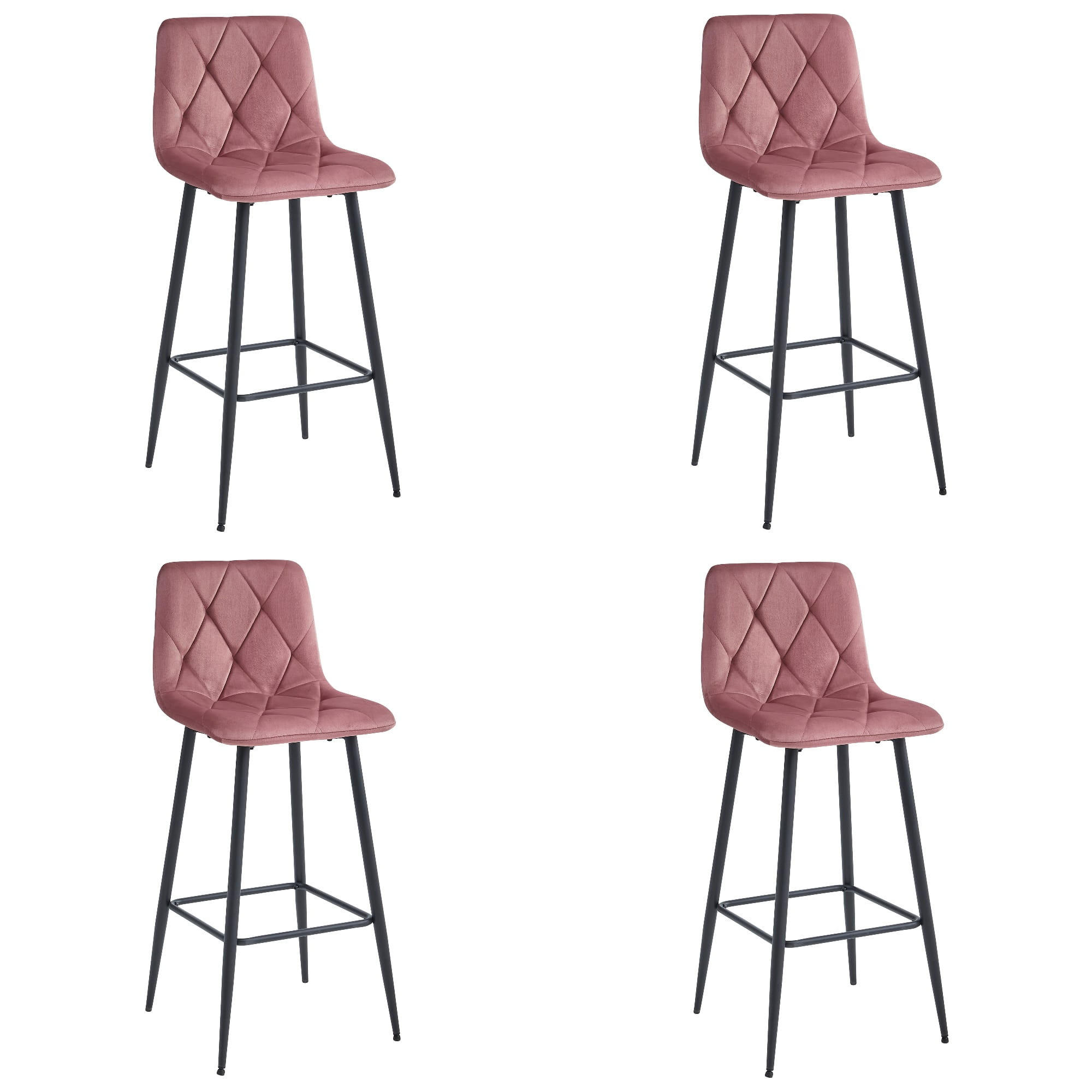 BARHOCKER 4-er Set KODA dunkelrosa Sitz, schwarze Basis - Dunkelrosa/Schwarz, Textil (43.5/104/32.5cm) - Valora
