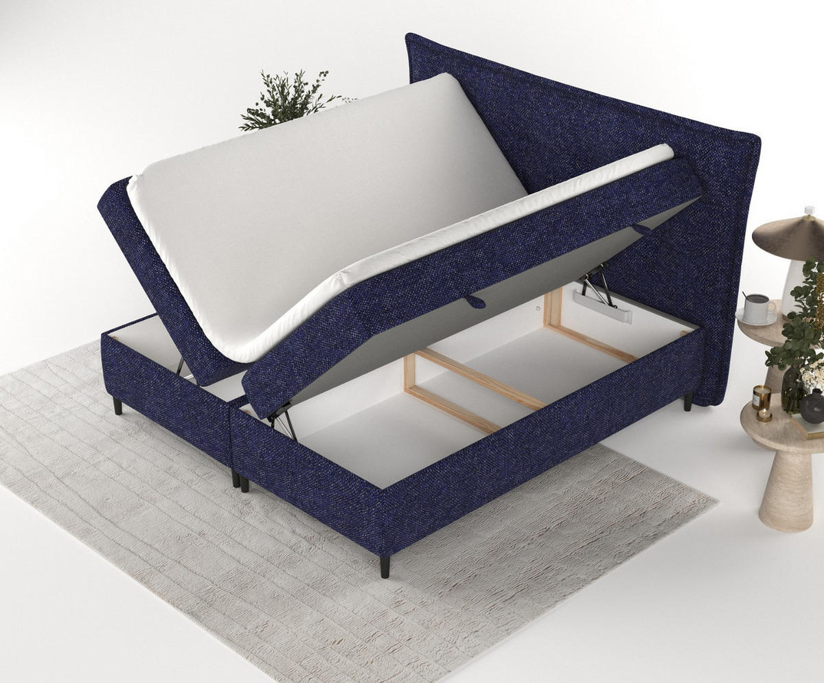 BOXBETT Las Palmas 140/200 cm Marineblau im Alta Stoff - Schwarz/Dunkelblau, Holz/Holzwerkstoff (140/200cm) - AltaBeds