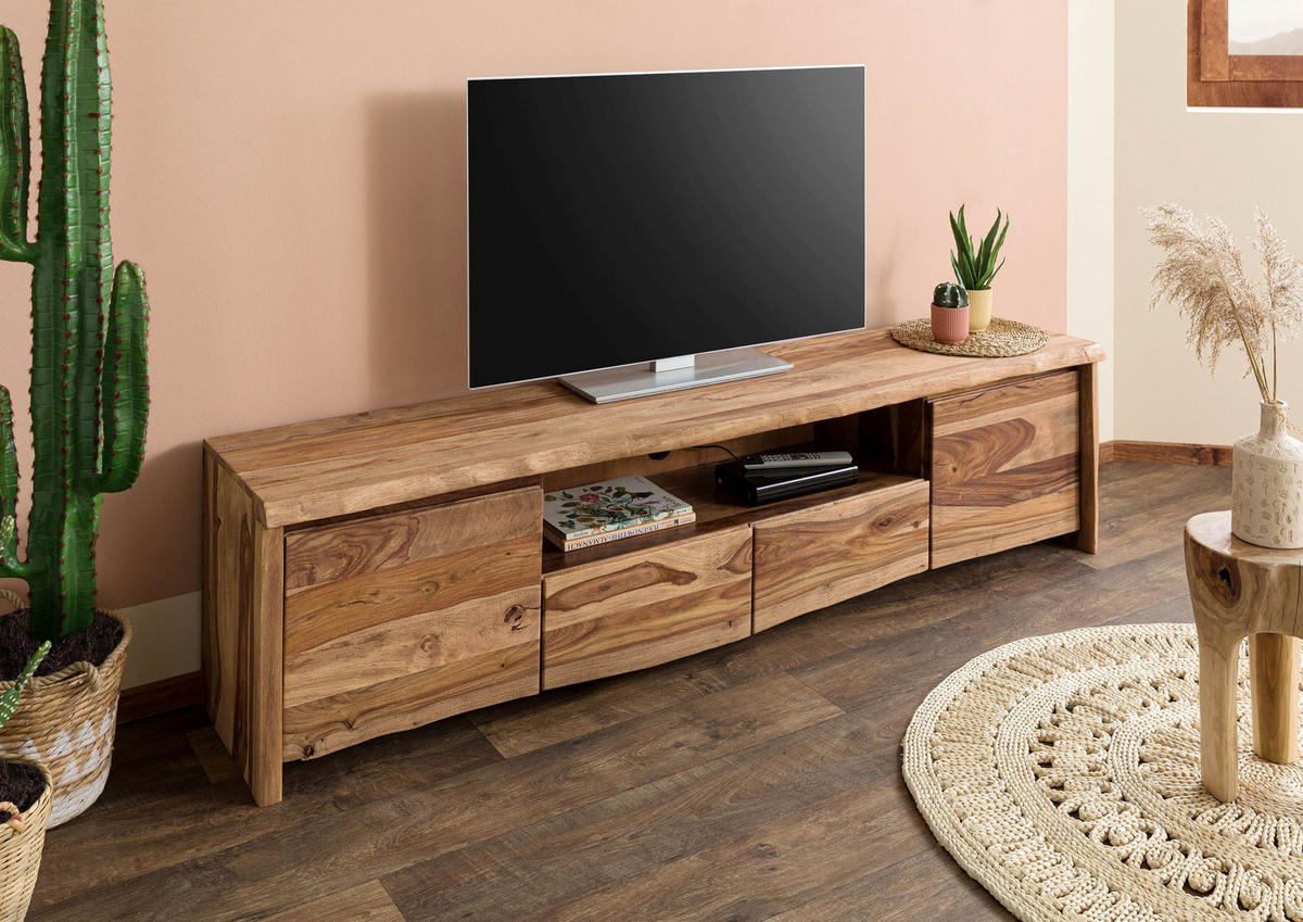 TV-BOARD Sheesham 200x45x50 natur lackiert / sandgestrahlt PURE SHEESHAM #221 - Naturfarben, Holz (200/50/45cm) - Massivmoebel24