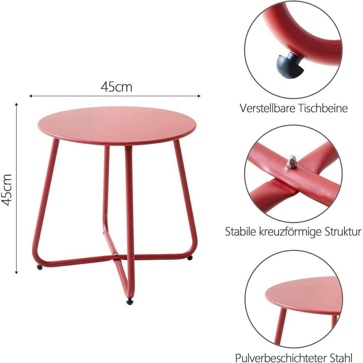BEISTELLTISCH Metall Rot 45 cm - Rot, Metall (45/45/45cm)