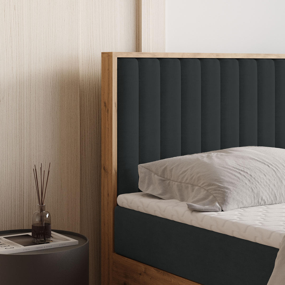 BOXBETT VARELI 160x200 cm mit Matratze und Topper - Schwarz - Schwarz, Holz (160/200cm) - MASSENO