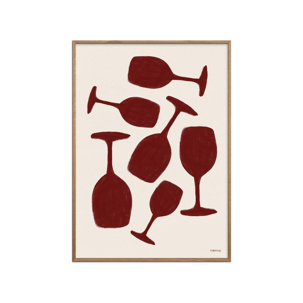 POSTER mit Rahmen Tara Royle - Abstract Wine Glasses - Eichefarben/Rot, Holz/Papier (70/100cm) - Poster&Frame