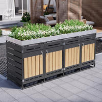 MÜLLTONNENBOX 4er Set Pflanzkasten Holzoptik Schloss - Schwarz, Metall (262/120/79cm) - LEBENLANG