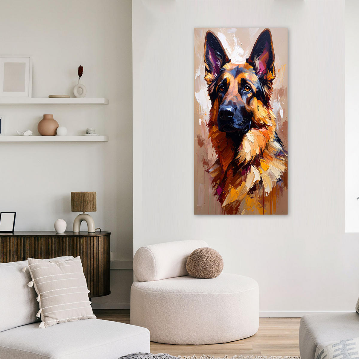 LEINWANDBILD Deutscher Schäferhund Tier 60x120cm - Braun, Textil (60/120cm) - Feeby