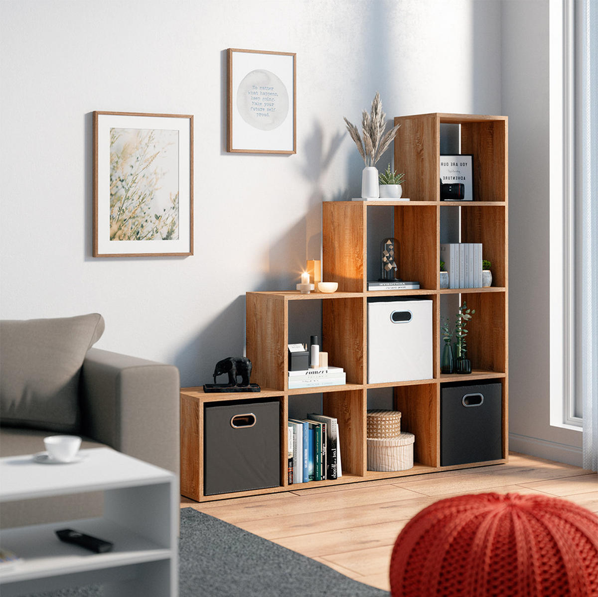 TREPPENREGAL Sonoma 142.5 x 140 cm - Sonoma Eiche, Holzwerkstoff (142.5/140/29cm) - Vicco