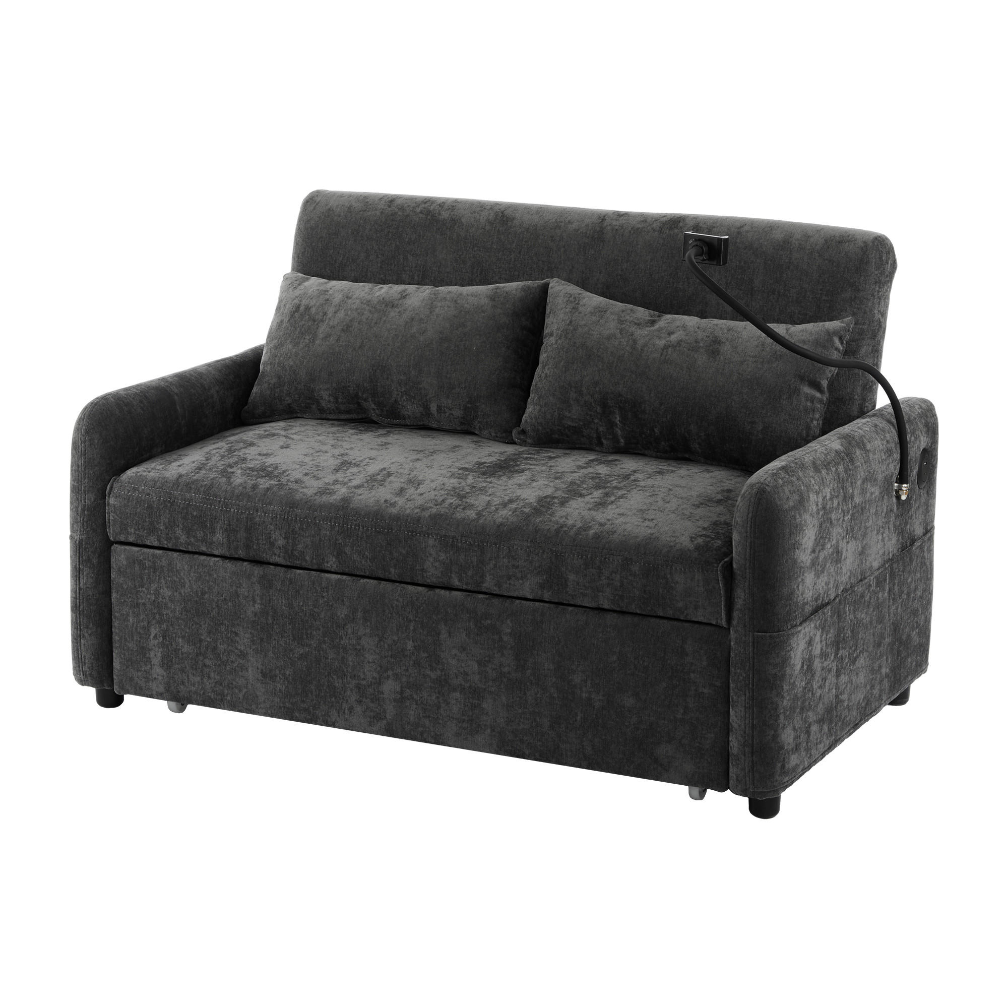DOPPELSCHLAFSOFA 129x76x81 mit Rollen, USB, Chenille, grau - Grau, Textil (76/81/129cm) - Luhomfu