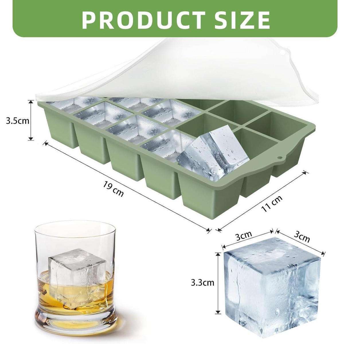 EISWÜRFELFORM Silikon mit Deckel Grün 4 Stück - Grün, Kunststoff (11/3.5/19cm)
