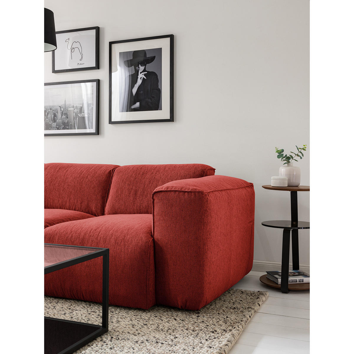 3-SITZER ECKSOFA mit Longchair - Rot/Schwarz, Kunststoff/Textil (251/173cm) - home24