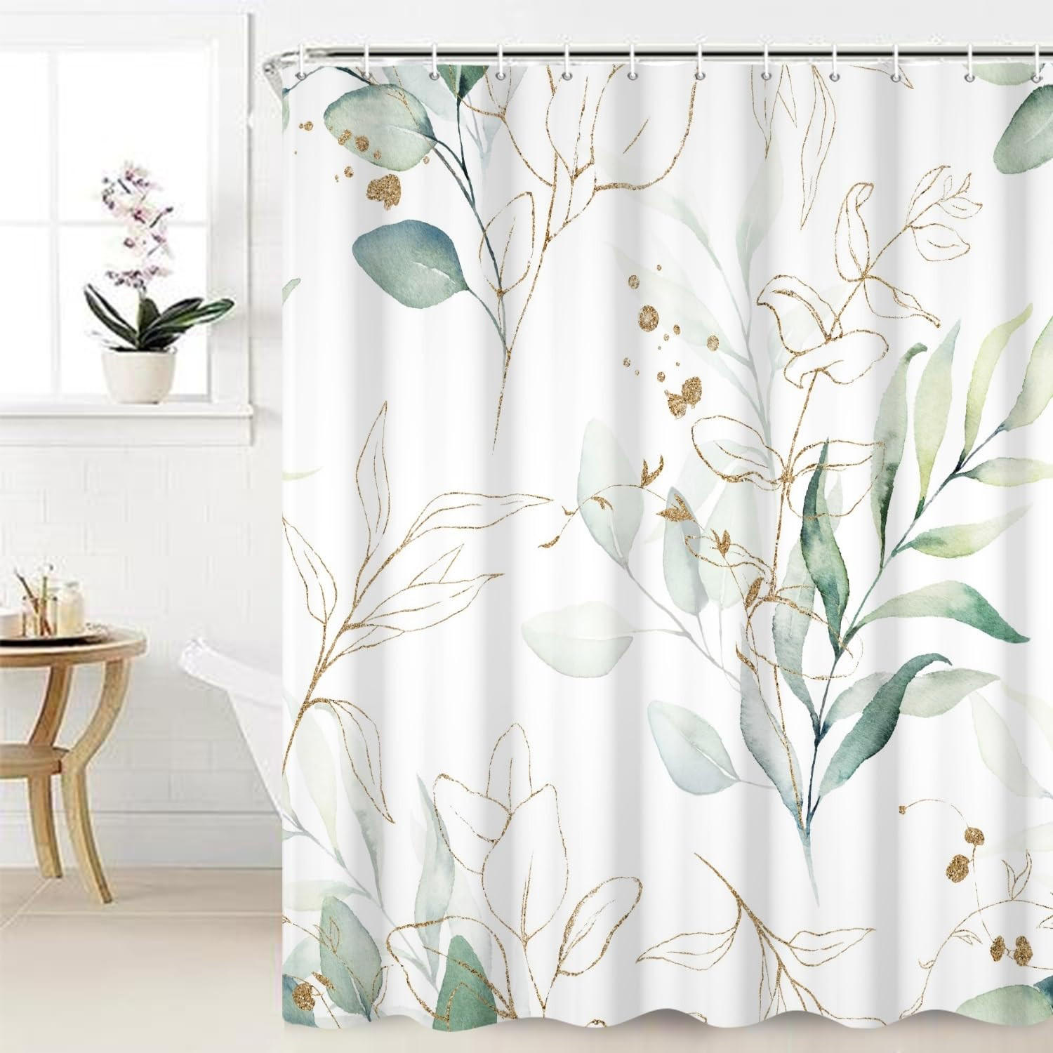 DUSCHVORHANG Grün Eukalyptus 180 x 180 cm Dekoration modern mit Haken Badezimmer - Grün, Textil (180/180cm) - MCBOSON
