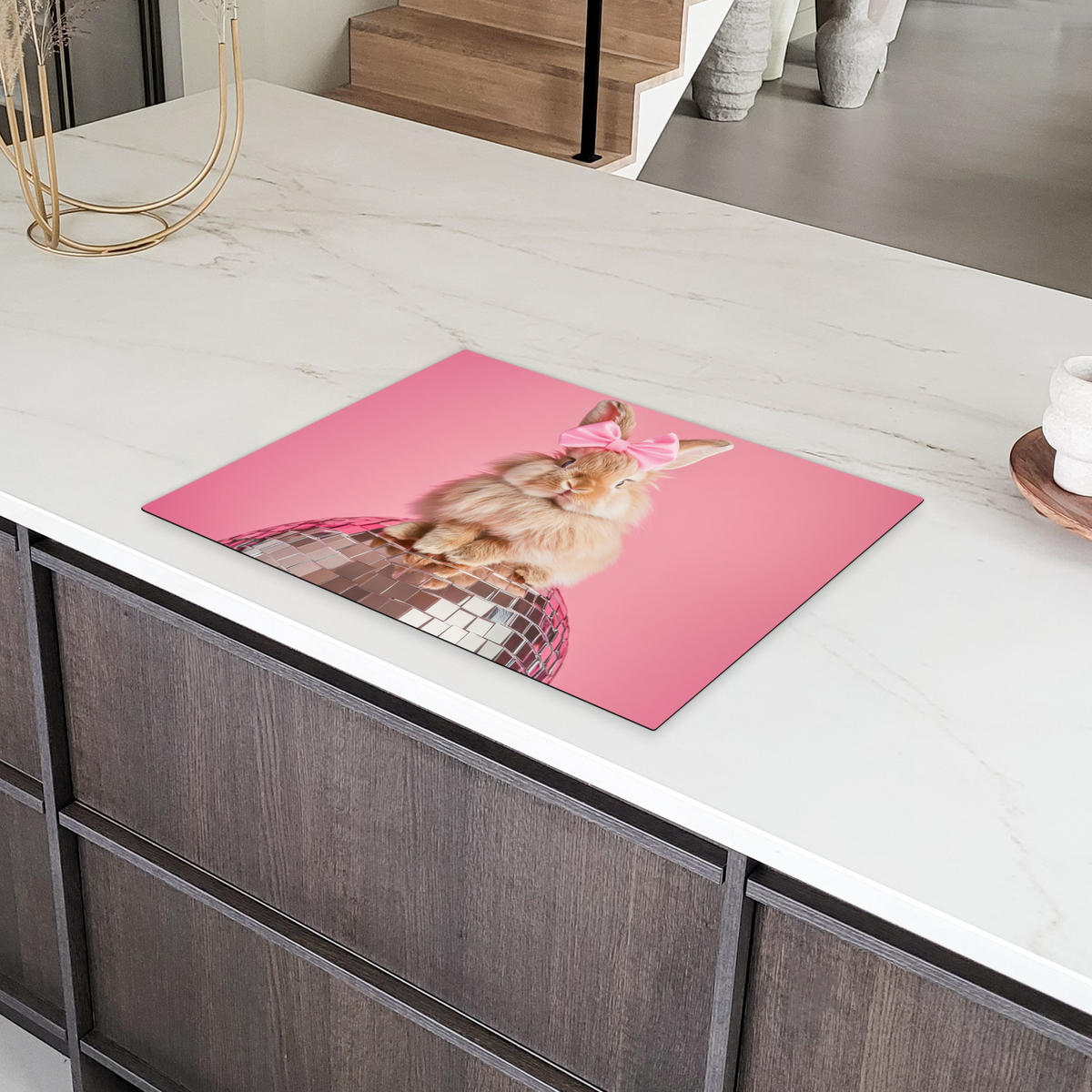 HERDABDECKPLATTE Schleife - Discoball - Kaninchen Induktionsmatte 71x52 cm - Pink, Kunststoff (71/52/0.2cm) - MuchoWow