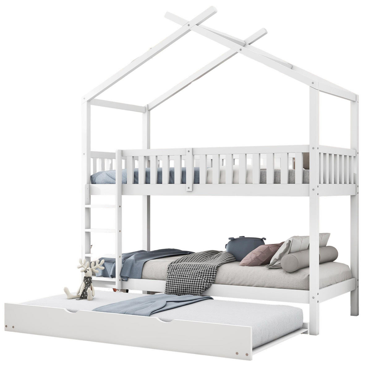 HAUSBETT 90/200 cm Weiß Ausziehbar mit Platzsparendem Design - Weiß, Holz (90/200cm) - OKWISH