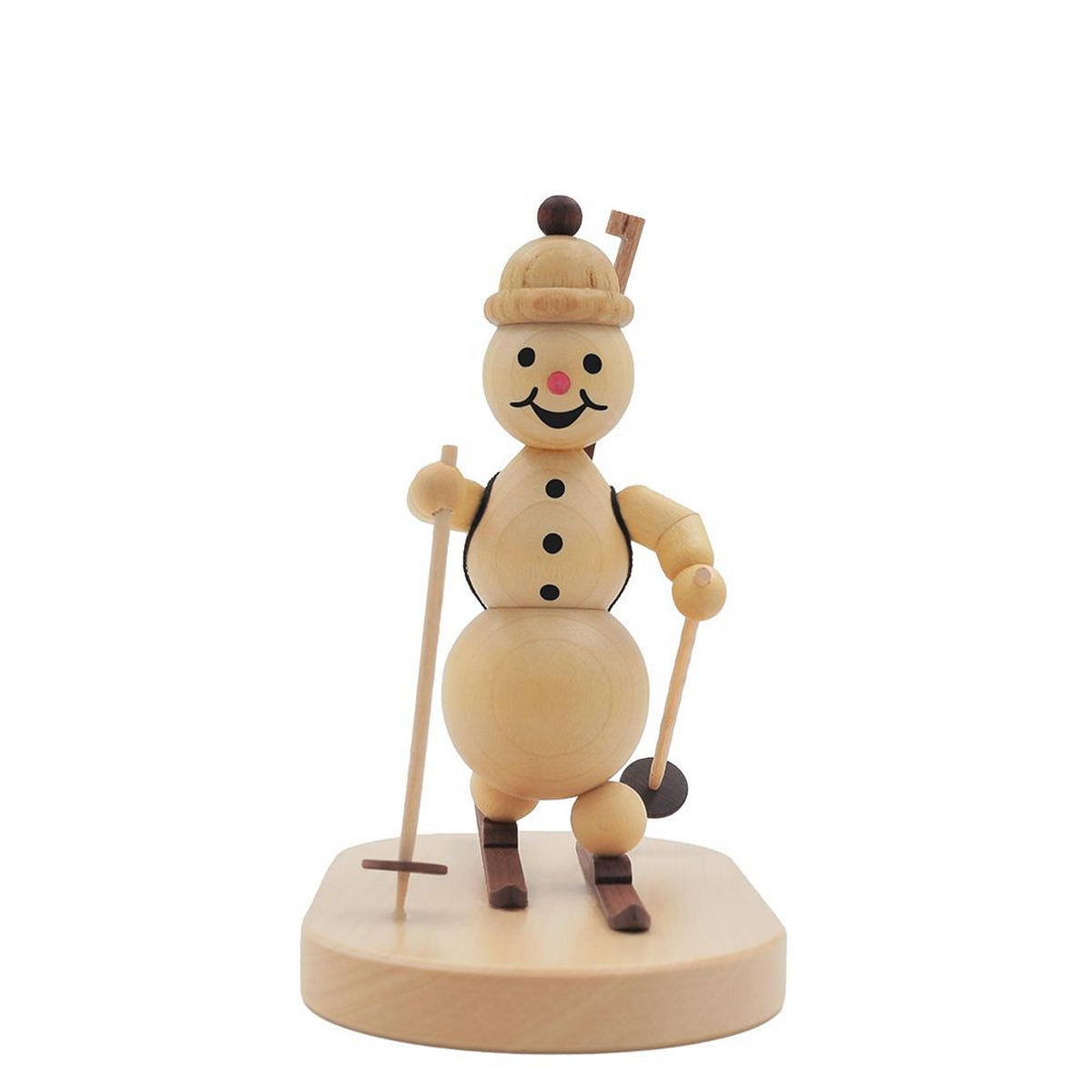 HOLZFIGUR Schneemann laufender Biathlet auf Sockel 12 cm - Multicolor, Holz (13/12/0.1cm)